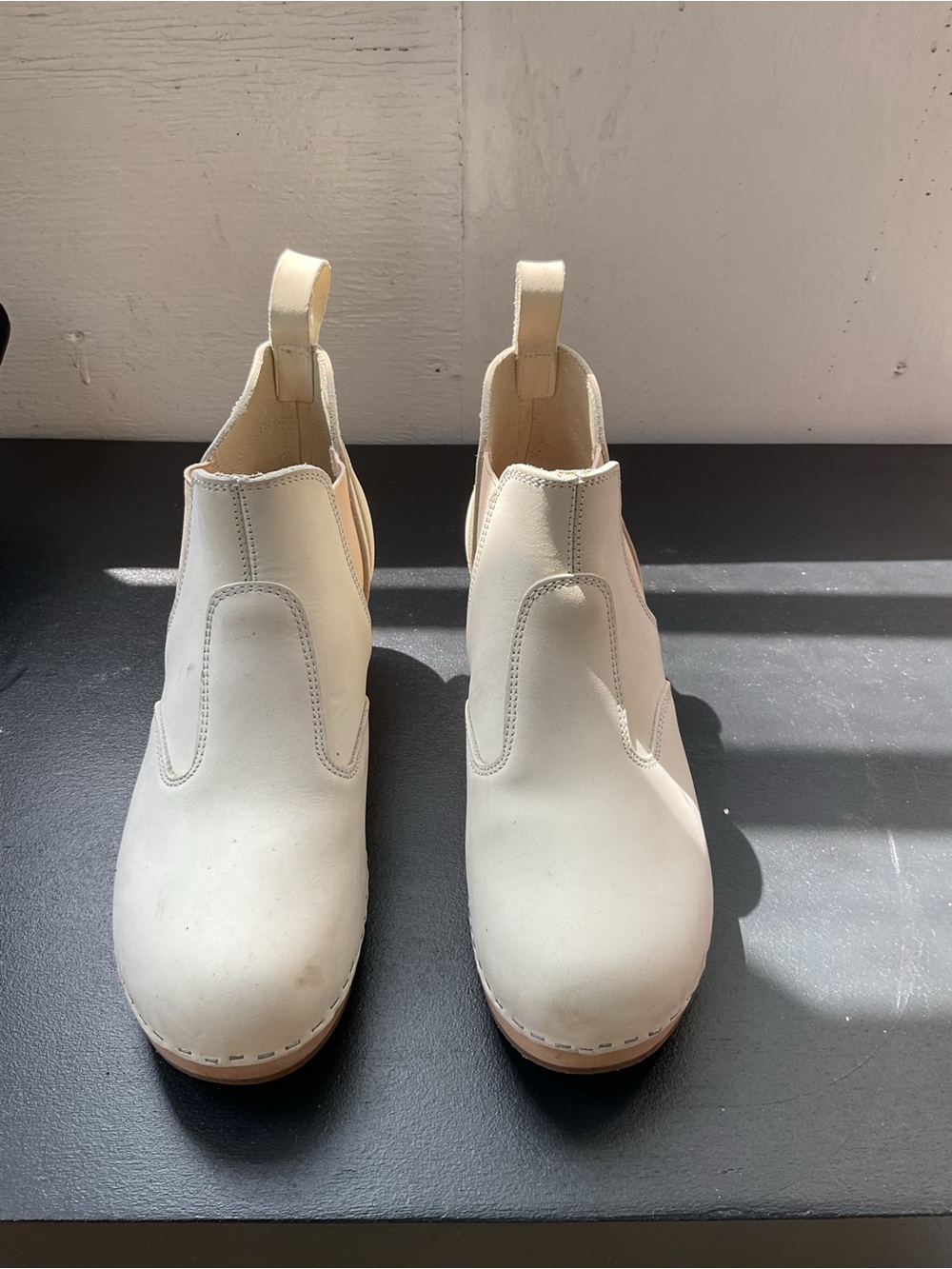 Swedish Hasbeens Cream Boots with Pull Tabs